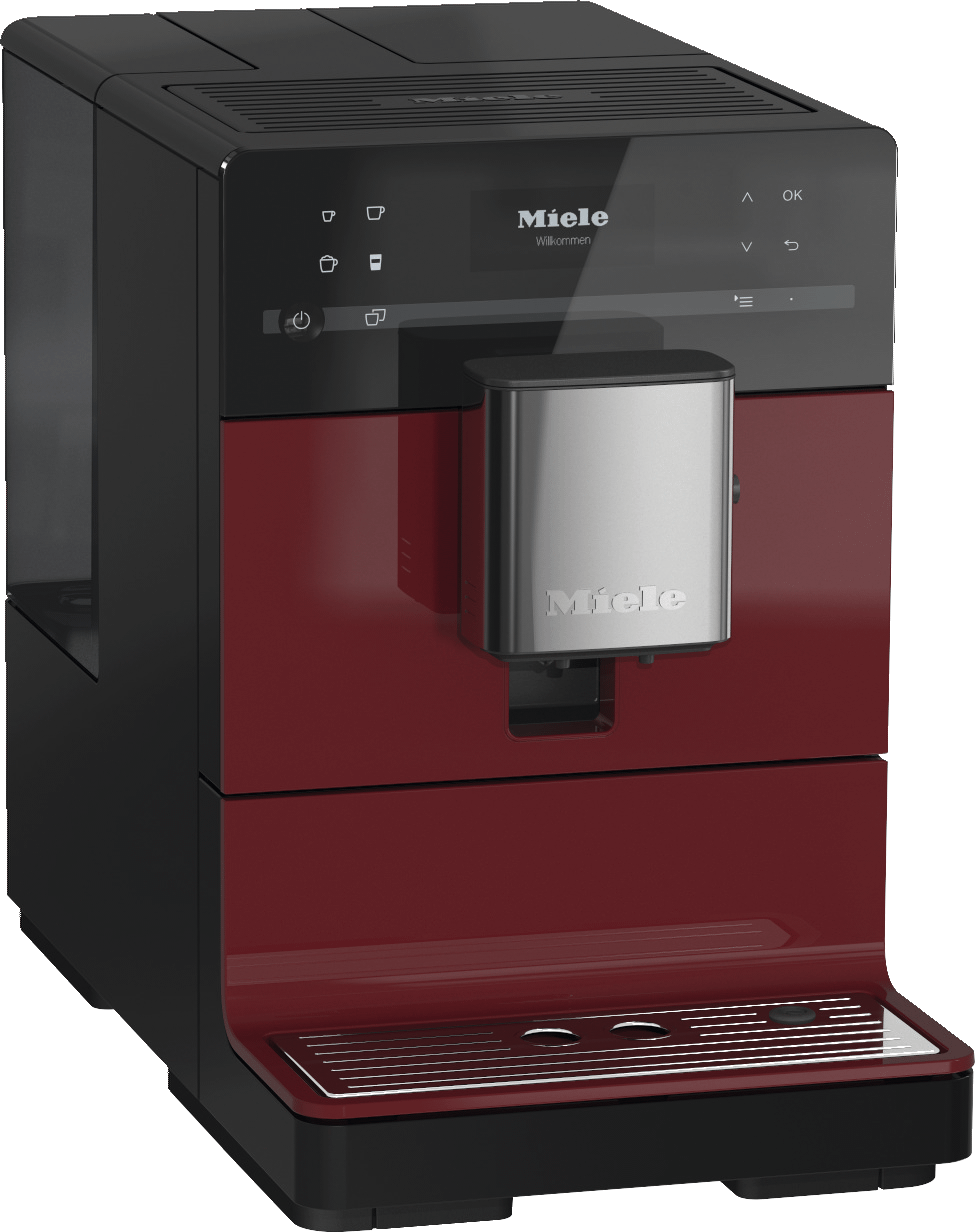 Machine à café de comptoir Miele CM5310 SILENCE ROUGE avec fonction Onetouch pour deux personnes, pour un plaisir café ultime.